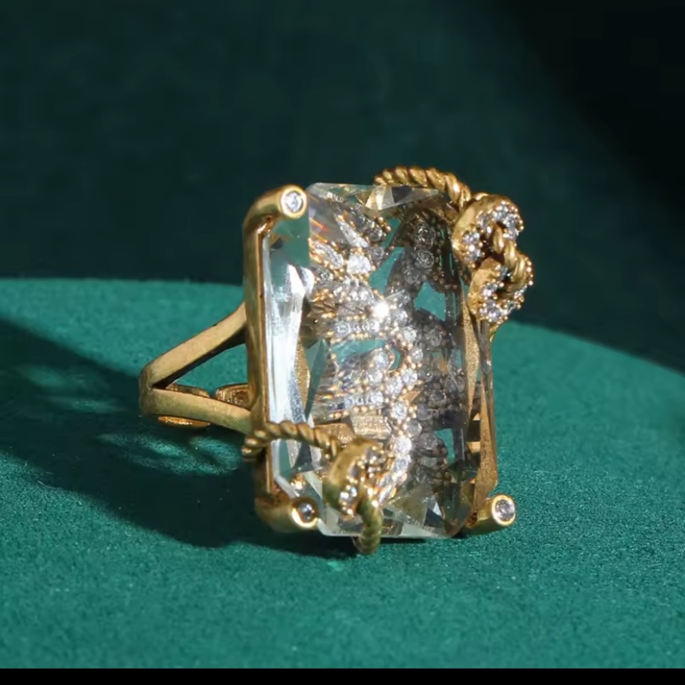Large Sone-Antique Gold Smokey Quartz Statement Ring